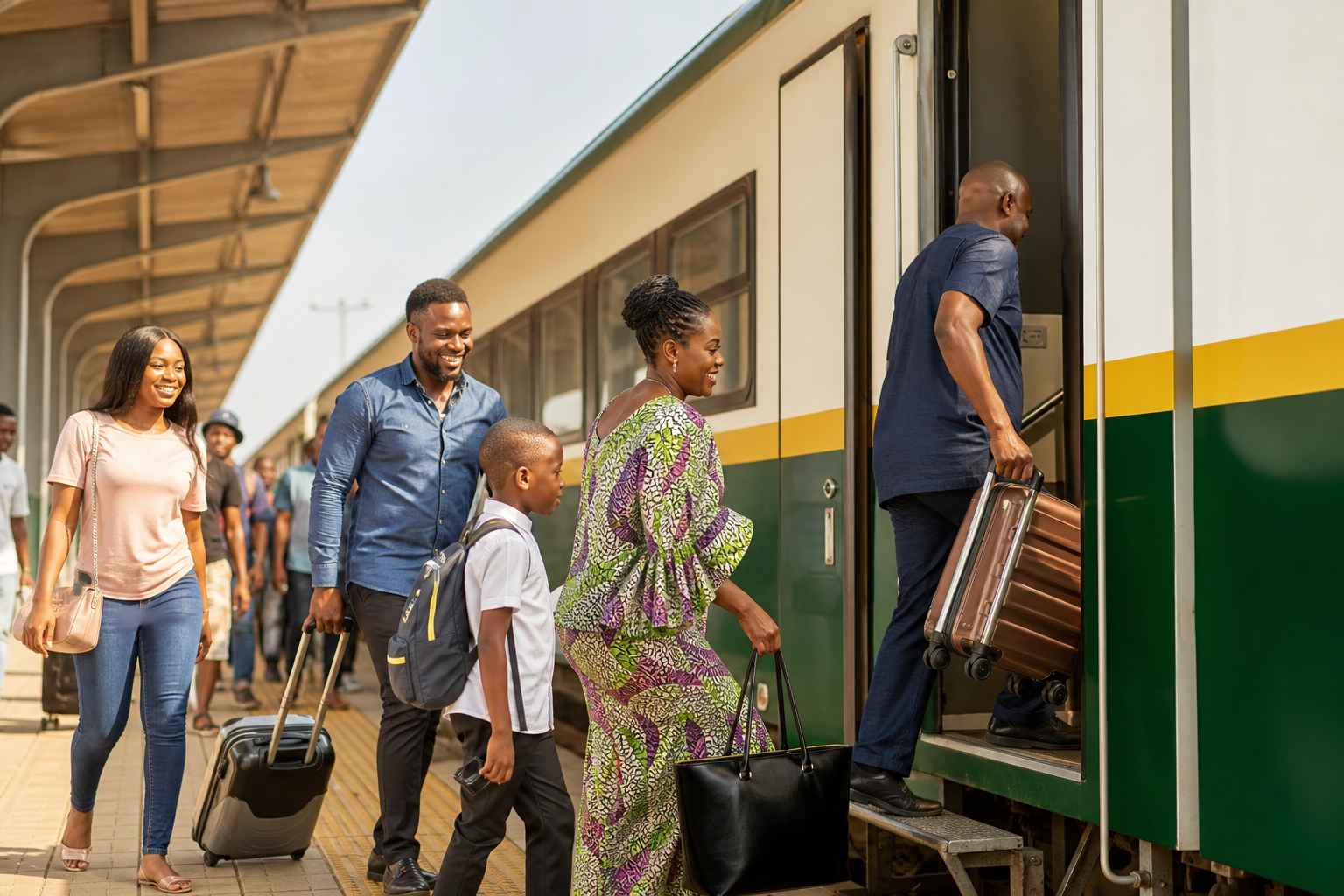 Passengers boarding an NRC train